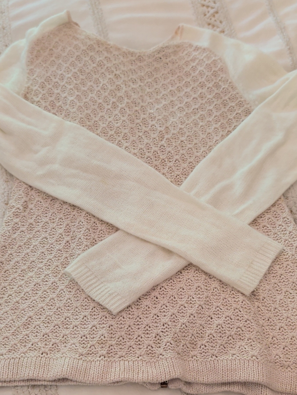 RW&CO. Light Pink Lace-Knit Crew Sweater